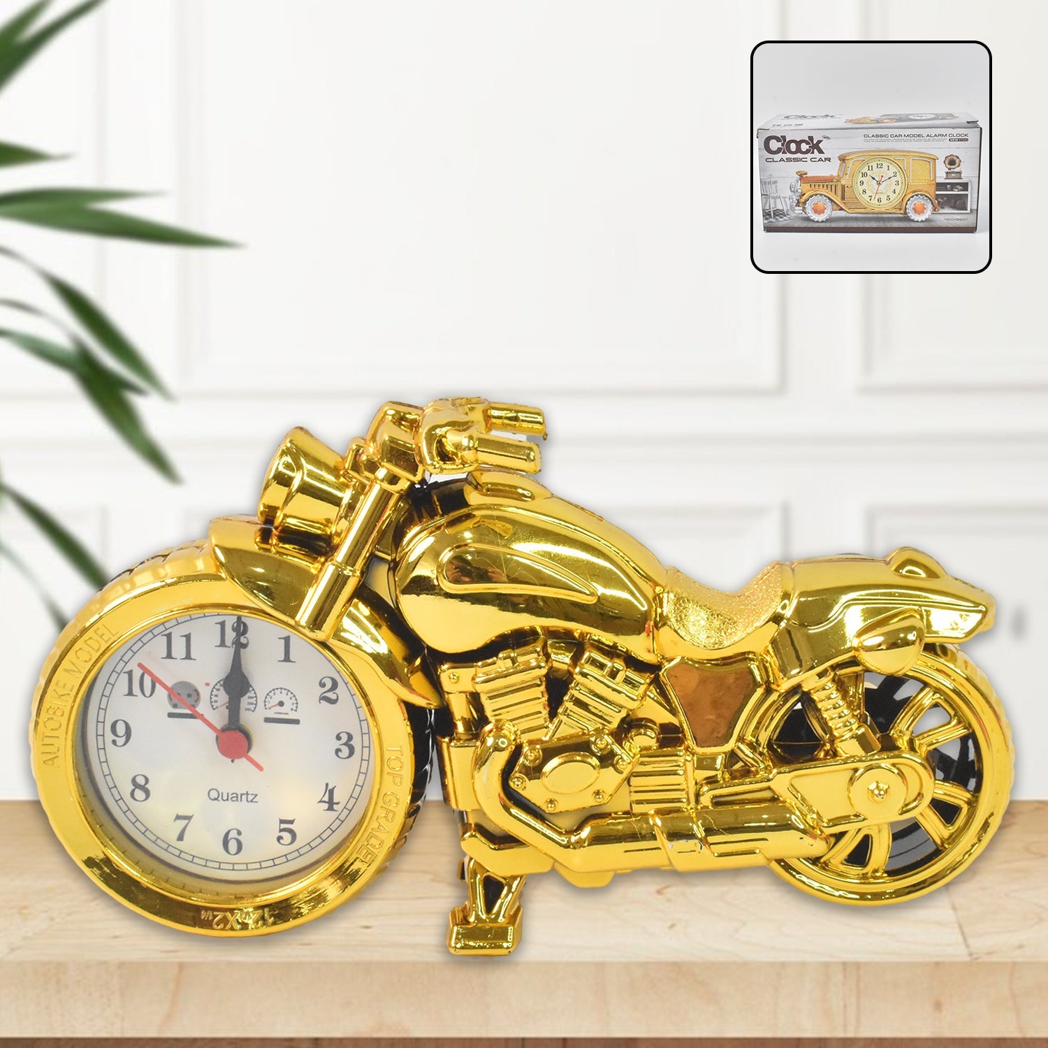 Golden Motorcycle Shape Alarm Clock, Motor Table Clock for Home Decor (1 Pc) Golden Motorcycle Shape Alarm Clock, Motor Table Clock for Home Decor (1 Pc)